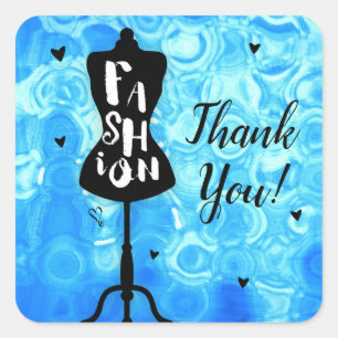 Sticker Carré Mannequin Vintage Retro Blue FASHION Party Favoris