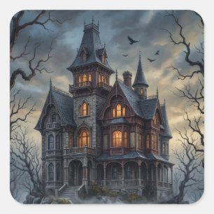 Sticker Carré Manoir gothique hanté victorien Académie sombre