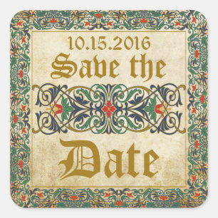 Sticker Carré Manuscrit médiéval Goth Enregistrer la date Étique