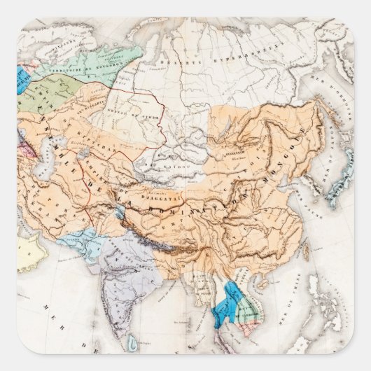 Sticker Carré Map of Asia | Time of Kubilai Khan (Devant)
