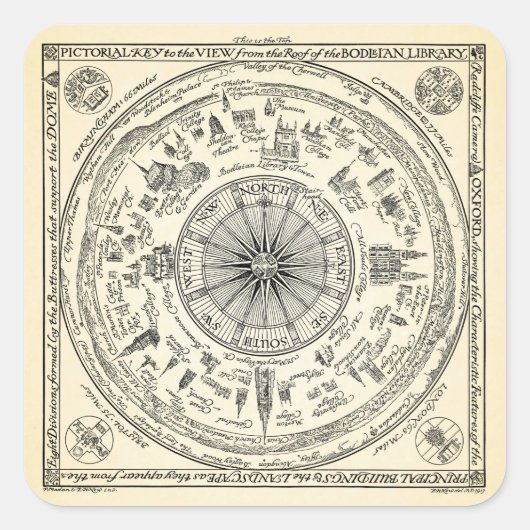 Sticker Carré Map of Oxford view from the Bodleian (Devant)