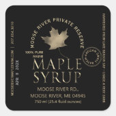 Sticker Carré MAPLE SYRUP Réserve privée Gold Leaf Date de récol (Devant)
