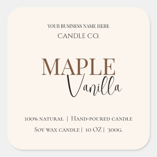 Sticker Carré Maple Vanilla | Elegant Fall Soy Candle Label (Devant)