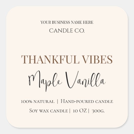 Sticker Carré Maple Vanilla | Elegant Fall Soy Candle Label (Devant)
