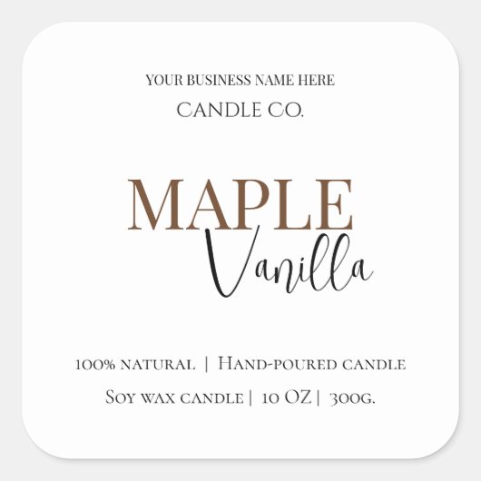 Sticker Carré Maple Vanilla | Elegant Fall Soy Candle Label (Devant)