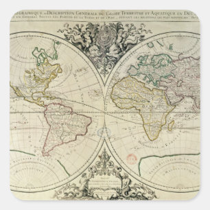 Sticker Carré Mappamonde Geo-Hydrographique