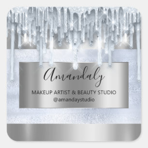 Sticker Carré Maquillage Beauté Parties scintillant Argent Frame