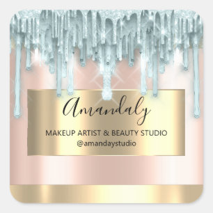 Sticker Carré Maquillage Beauté Parties scintillant Or encadrée 