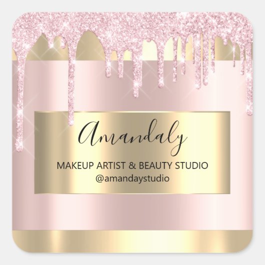 Sticker Carré Maquillage Beauté Parties scintillant Or encadrée (Devant)