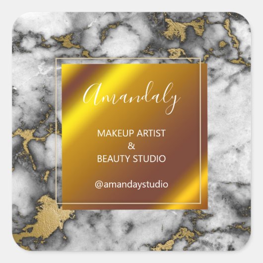 Sticker Carré Maquillage Beauté Shop Merci Gold Marble Frame (Devant)