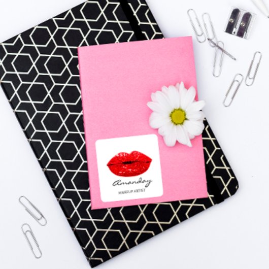 Sticker Carré Maquillage de sirène Artiste Lèvres rouges Nom de 