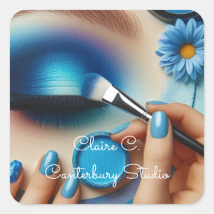 Sticker Carré Maquillage Glam Bleu Esthétique Personnalisé