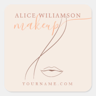 Sticker Carré Maquillage Minimaliste Ligne Artistique Saumon Chi