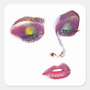 Sticker Carré Maquillage rose Les belles femmes font face à l'ar