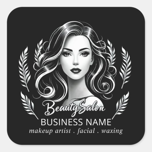 Sticker Carré Maquilleur Coiffeur Moderne Noir Blanc Or (Devant)