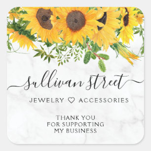 Sticker Carré Marble Sunflower Small Business Thank