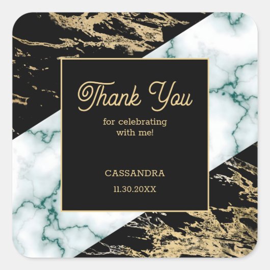 Sticker Carré Marbre blanc Chic Gold Paint Texture Anniversaire (Devant)