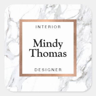 Sticker Carré Marbre blanc moderne Faux Rose Gold Frame