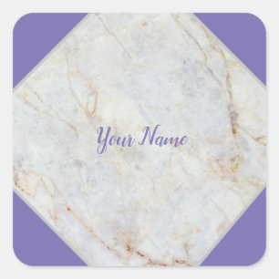 Sticker Carré Marbre Blanc Personnalisé Nom Look Moderne
