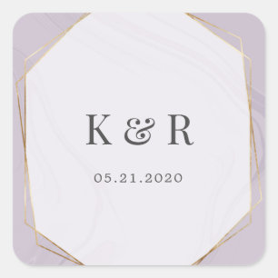 Sticker Carré marbre d'or géométrique mariage monogramme carré