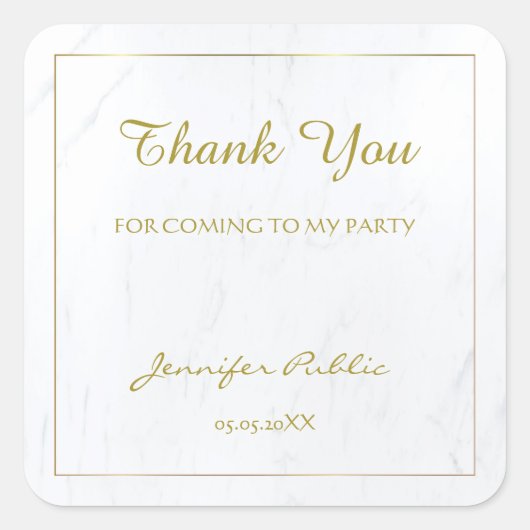 Sticker Carré Marbre Modèle Merci à main Texte Or (Devant)