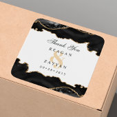 Sticker Carré Marbre Noir Et Or Agate Moderne Mariage Élégant