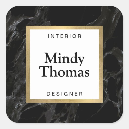 Sticker Carré Marbre noir moderne Faux Gold Frame (Devant)