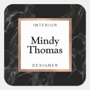 Sticker Carré Marbre noir moderne Faux Rose Gold Frame