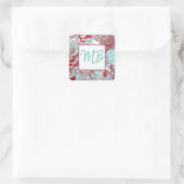 Sticker Carré Marbre Turquoise, bordeaux, rouge et blanc monogra (Sac)