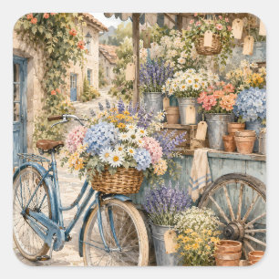 Sticker Carré Marché de fleurs Bloomcore avec bicyclette