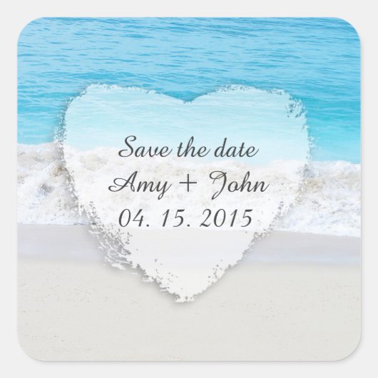 Sticker Carré Marche de mariage de plage enregistrer la date pla (Devant)