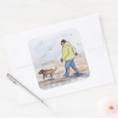 Sticker Carré Marcher le chien - 01 (Enveloppe)
