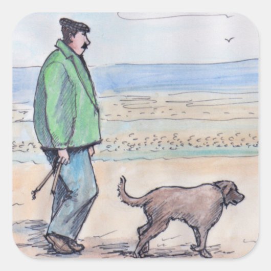 Sticker Carré Marcher le chien - 06 (Devant)