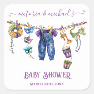 Sticker Carré Mardi Gras Clothesline garçon Baby shower