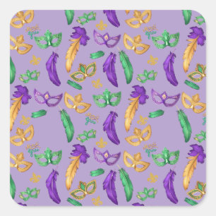 Sticker Carré Mardi Gras coloré à motifs