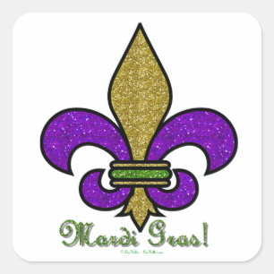 Sticker Carré Mardi Gras Coloré Fleur De Lis