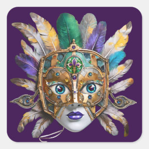 Sticker Carré Mardi Gras Météo et Masque Métal