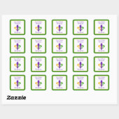 Sticker Carré Mardi Gras NOM Vert Or Violet Fleur de Lis (Feuille)