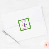Sticker Carré Mardi Gras NOM Vert Or Violet Fleur de Lis (Enveloppe)