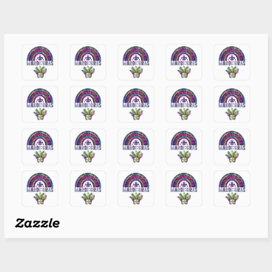 Sticker Carré Mardi Gras Rainbow et Mask (Feuille)