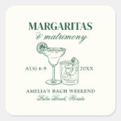 Sticker Carré Margaritas & Mariage Bachelorette Week-end (Devant)