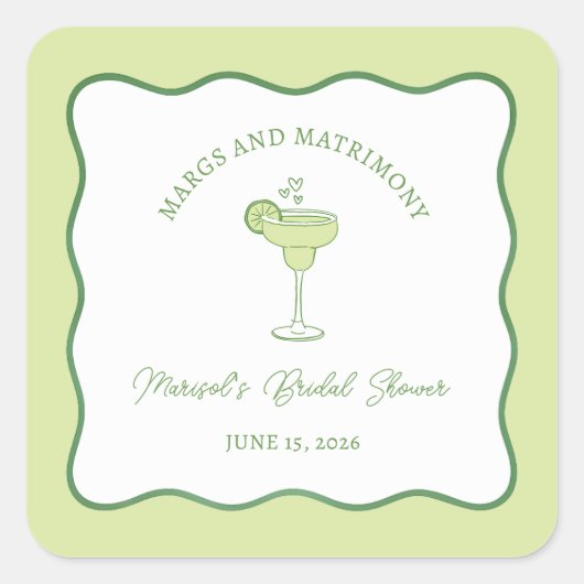 Sticker Carré "Margs & Matrimony" Lime Margarita Fête de Mariage (Devant)