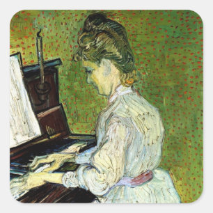 Sticker Carré Marguerite Gachet au piano par Vincent van Gogh