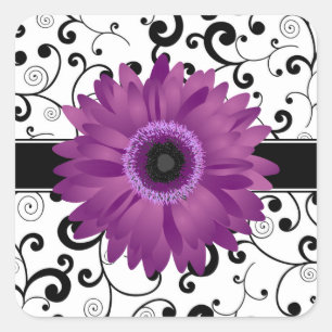 Sticker Carré Marguerite pourpre de Gerbera avec le joint noir