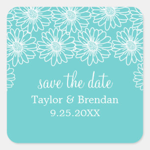 Sticker Carré Marguerites de Whimsical Save Date Stickers, Aqua