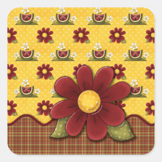 Sticker Carré Marguerites rouges et pastèques