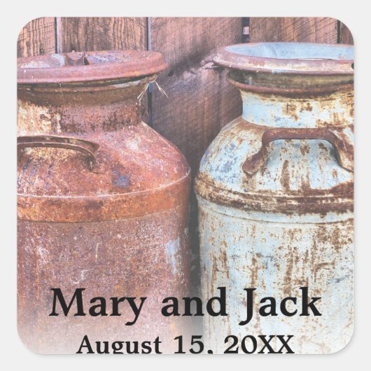 Sticker Carré Mariage à la Campagne Rustique Ancien Budget de Fe (Devant)