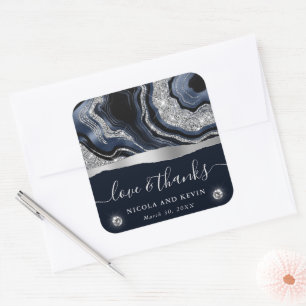Sticker Carré Mariage à l'Agate avec Feuille de Blue Élégante et