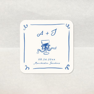 Sticker Carré Mariage à l'arc naval bleu dessiné à la main de ma