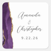 Sticker Carré Mariage à l'écriture dorée et violette Agate (Devant)
